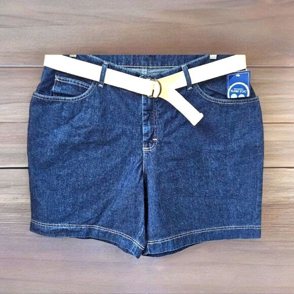 RYDERS BY LEE Plus Size Dark Blue Belted Jeans Shorts SIZE 18W - Picture 1 of 14
